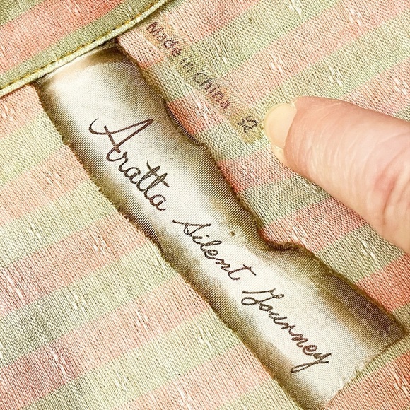 Aratta Silent Journey Button Up Tunic Shirt XS boho floral top stripes beaded - Picture 9 of 14